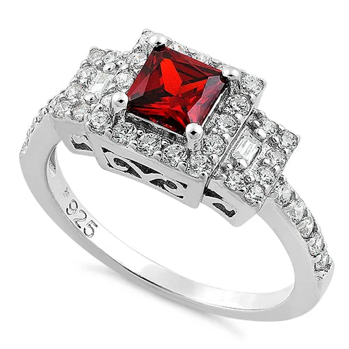 Rings Deal Guide-Sterling Silver Square Garnet CZ Ring