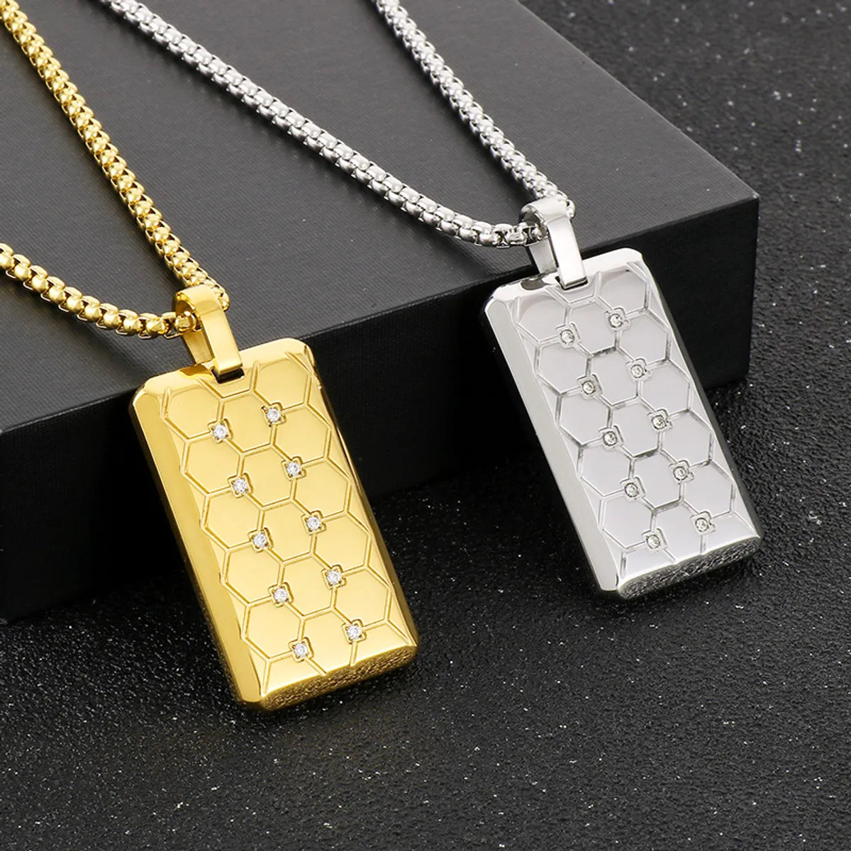 Necklaces Swap Tips-Casual Simple Style Hexagon Rectangle Stainless Steel Plating Inlay Rhinestones 18k Gold Plated Women's Pendant Necklace