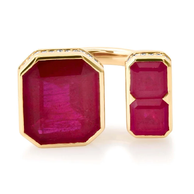 Rings Feel Rating-Edgy Toi & Moi Three Stone Rubellite Statement Ring