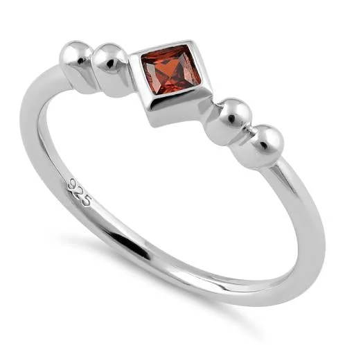 Rings For Quick Use-Sterling Silver Unique Square Garnet CZ Ring