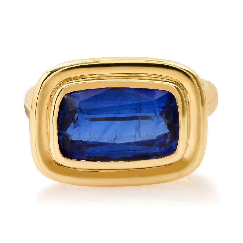 Rings For DIY Gifts-Rectangle Bezel Set Kyanite Statement Ring