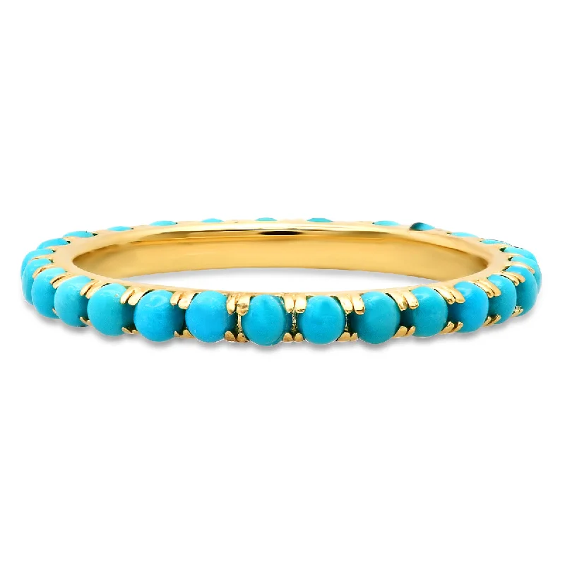 Rings For Layered Looks-Turquoise Cabochon Eternity Stacking Ring