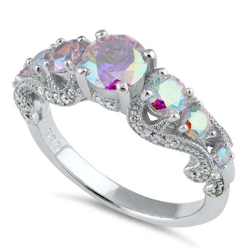 Rings Hold Test-Sterling Silver Iridescent Rainbow CZ Ring