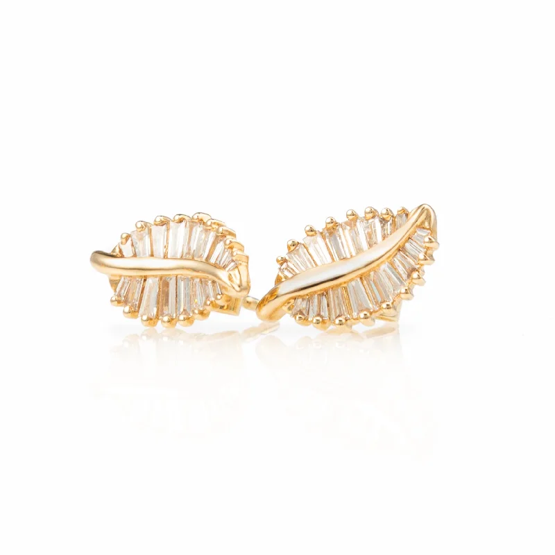 Earrings With Big Hoops-Baguette Leaf Stud Earrings