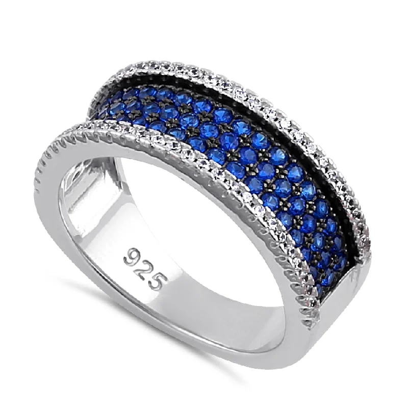 Rings For Town Fun-Sterling Silver Blue Spinel and Clear CZ Pave Ring