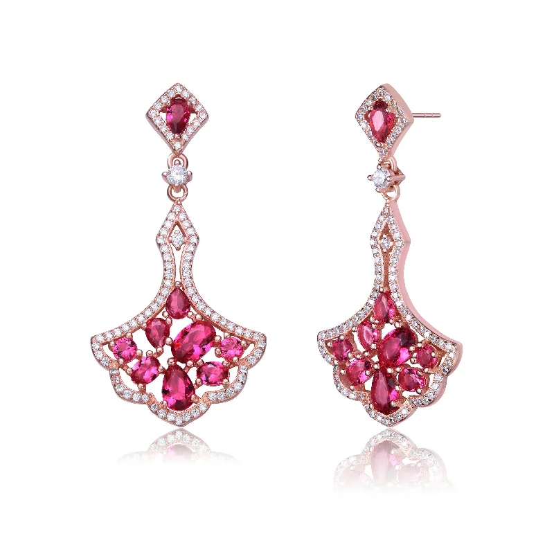 Earrings With Pearl Drops-18K Rose Gold Plated Red Cubic Zirconia Accent Dangle Earrings