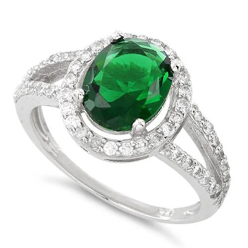 Rings Care Advice-Sterling Silver Emerald Oval Halo CZ Ring