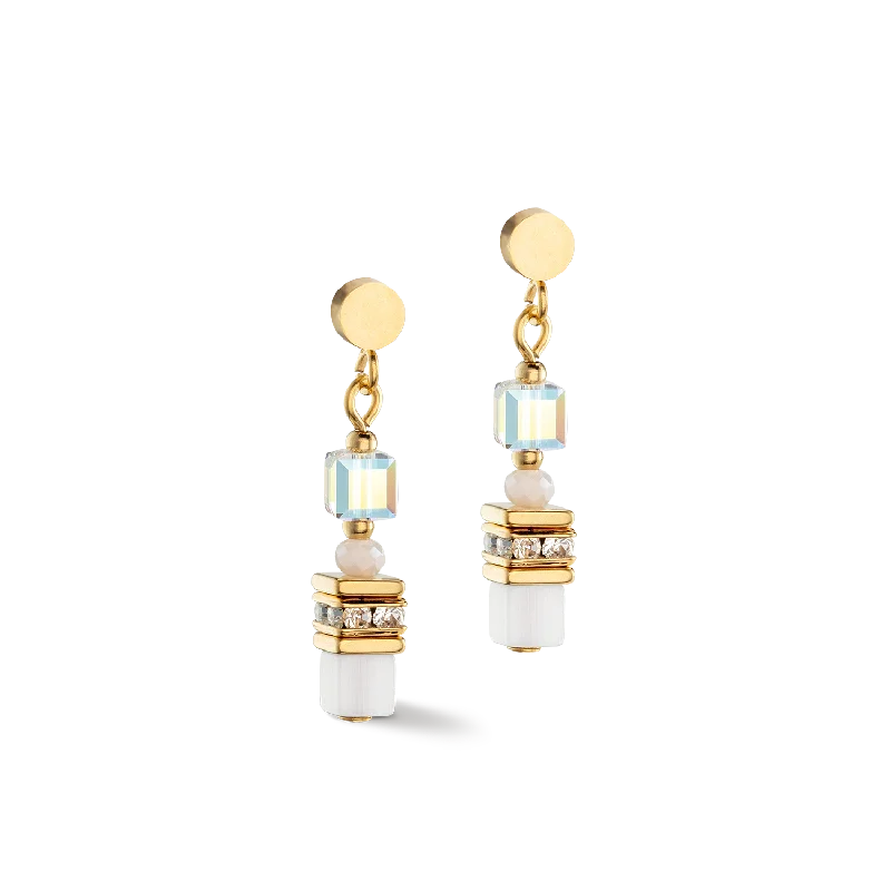 Soft Earrings For Ease-Mini Cubes earrings gold white