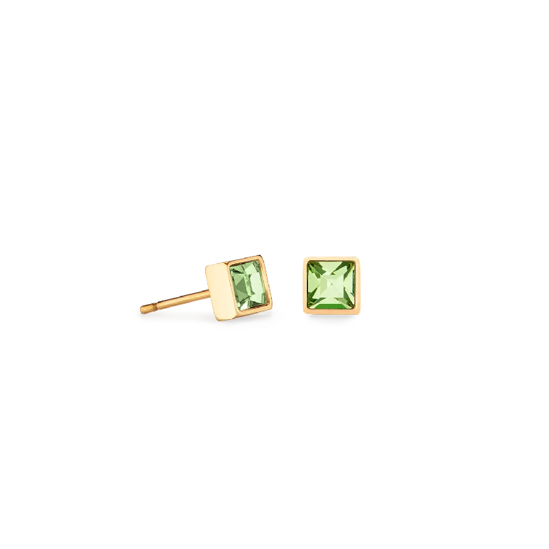 Earrings For Warm Seasons-Brilliant Square small earrings gold green