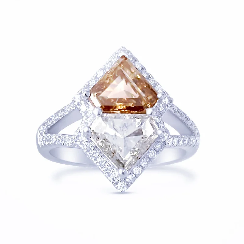 Rings For Thick Layers-Double Shield Angular Ring In Fancy Cognac & White Diamond