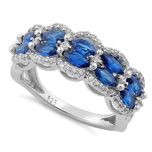 Rings For Cool Looks-Sterling Silver Decorative Marquise & Round Cut Blue Spinel CZ Ring