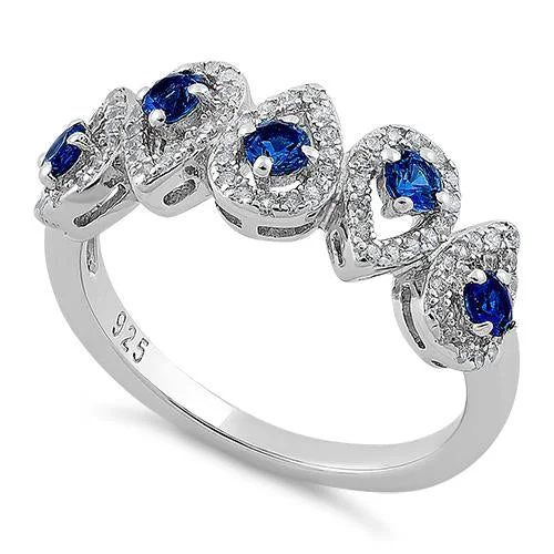 Best Solid Rings-Sterling Silver Tear Drops Blue Spinel CZ Ring