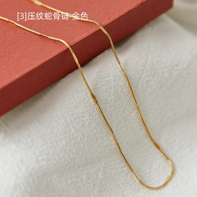 [3] Embossed Snake Bones Chain Gold 50cm