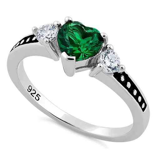 Rings For Sensitive Skin-Sterling Silver Heart Emerald CZ Ring