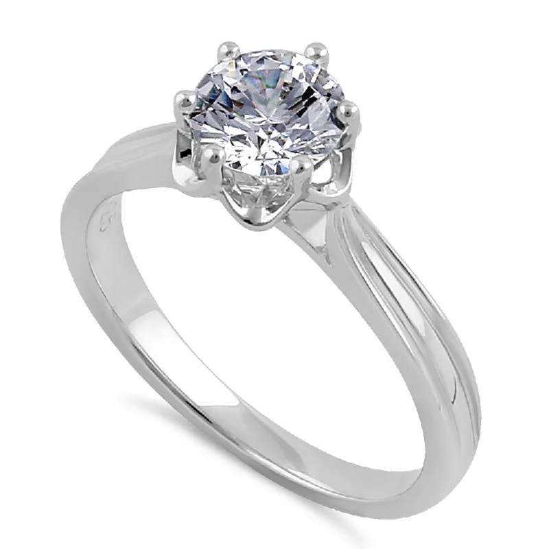 Rings Price Tips-Sterling Silver 6.5mm Clear CZ Flower Setting Ring