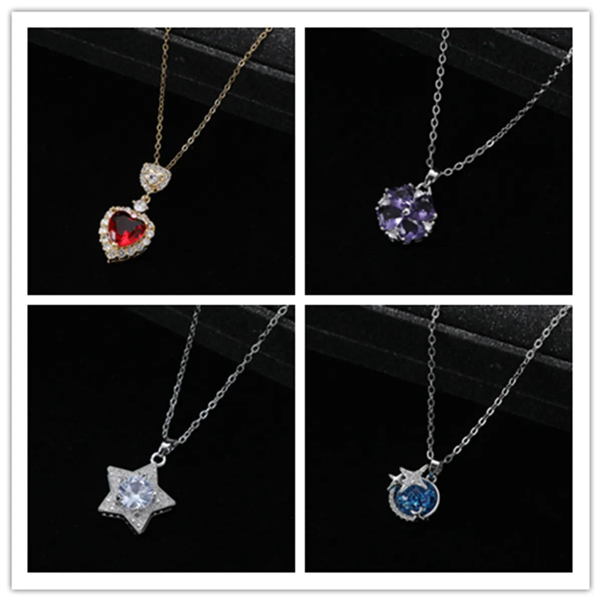 Necklaces With Neutral Tones-Elegant Lady Classic Style Star Heart Shape Alloy Inlay Artificial Gemstones Zircon Women's Pendant Necklace