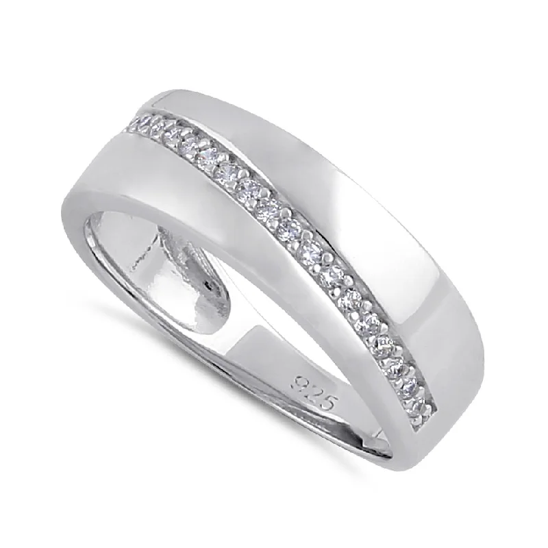 Rings For Sensitive Skin-Sterling Silver Clear CZ Band Ring