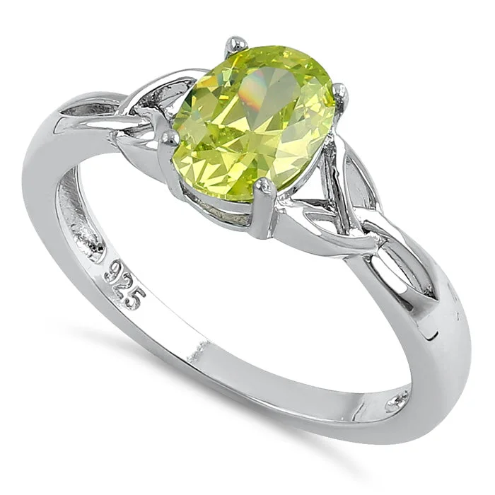 Rings For Party Glam-Sterling Silver Charmed Oval Apple Green CZ Ring