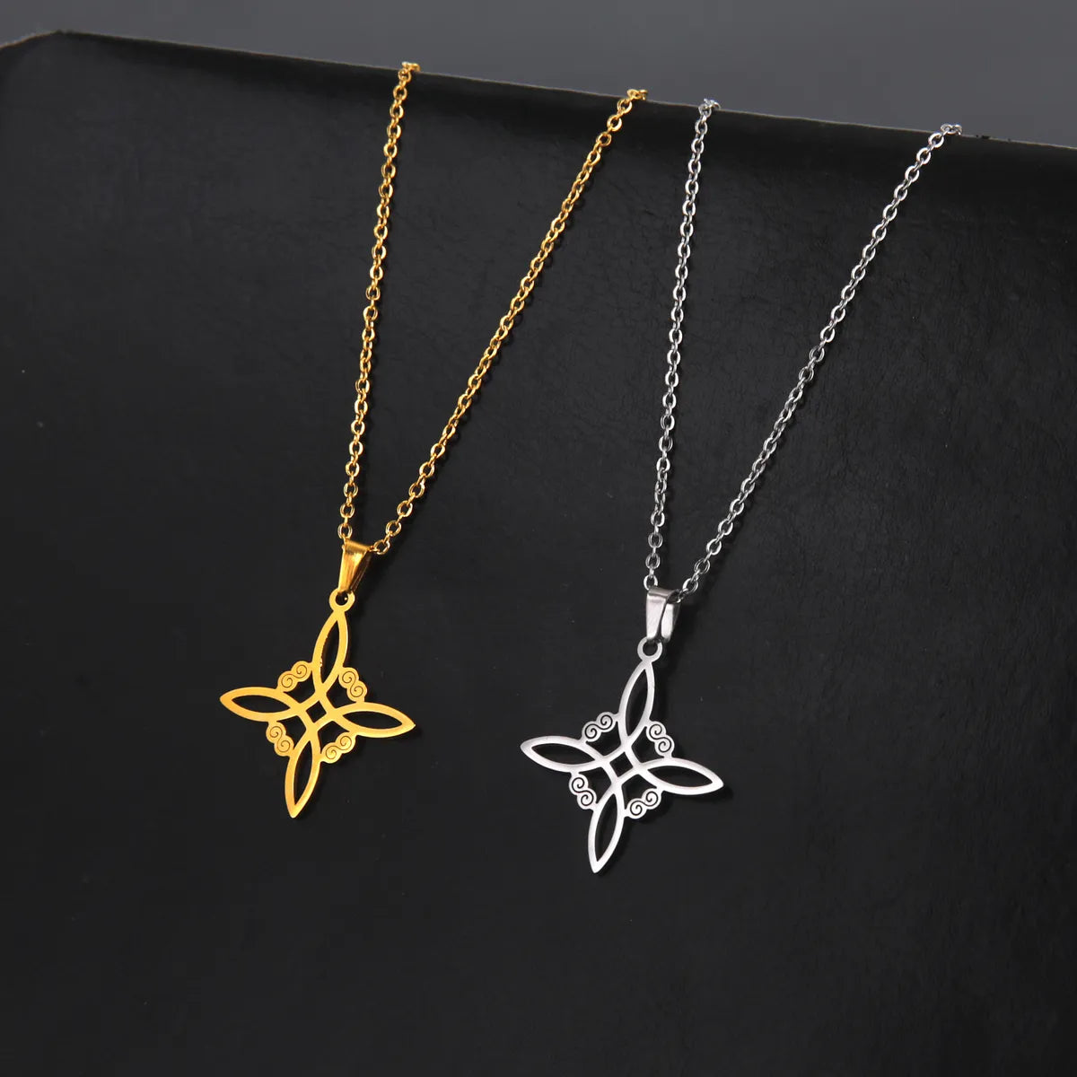 Necklaces Size Tips-Cross-border Hot Selling Hot Sale Real Gold Electroplated Square Celtic Knot Hollow Witch Knot 304 Material Stainless Steel Necklace