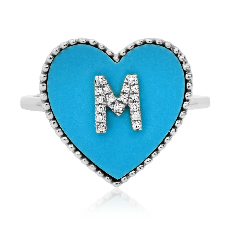 Rings For Wild Style-Diamond Initial Turquoise Heart Ring