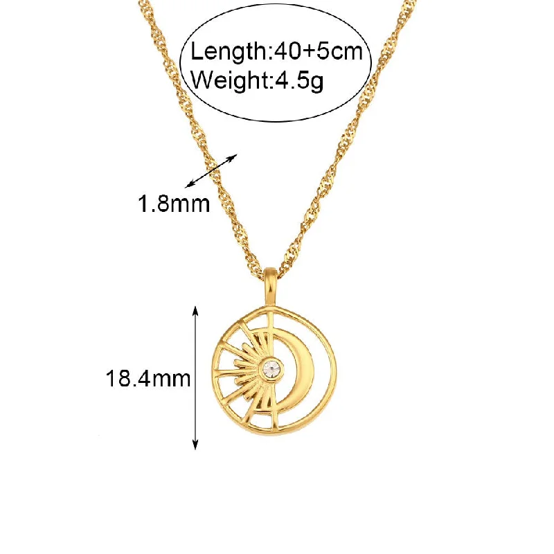 18mm Hollow Sun Moon Pendant Necklace-Gold