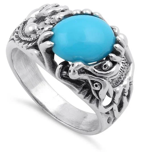 Rings Shine Rating-Sterling Silver Simulated Turquoise Dragon Ring