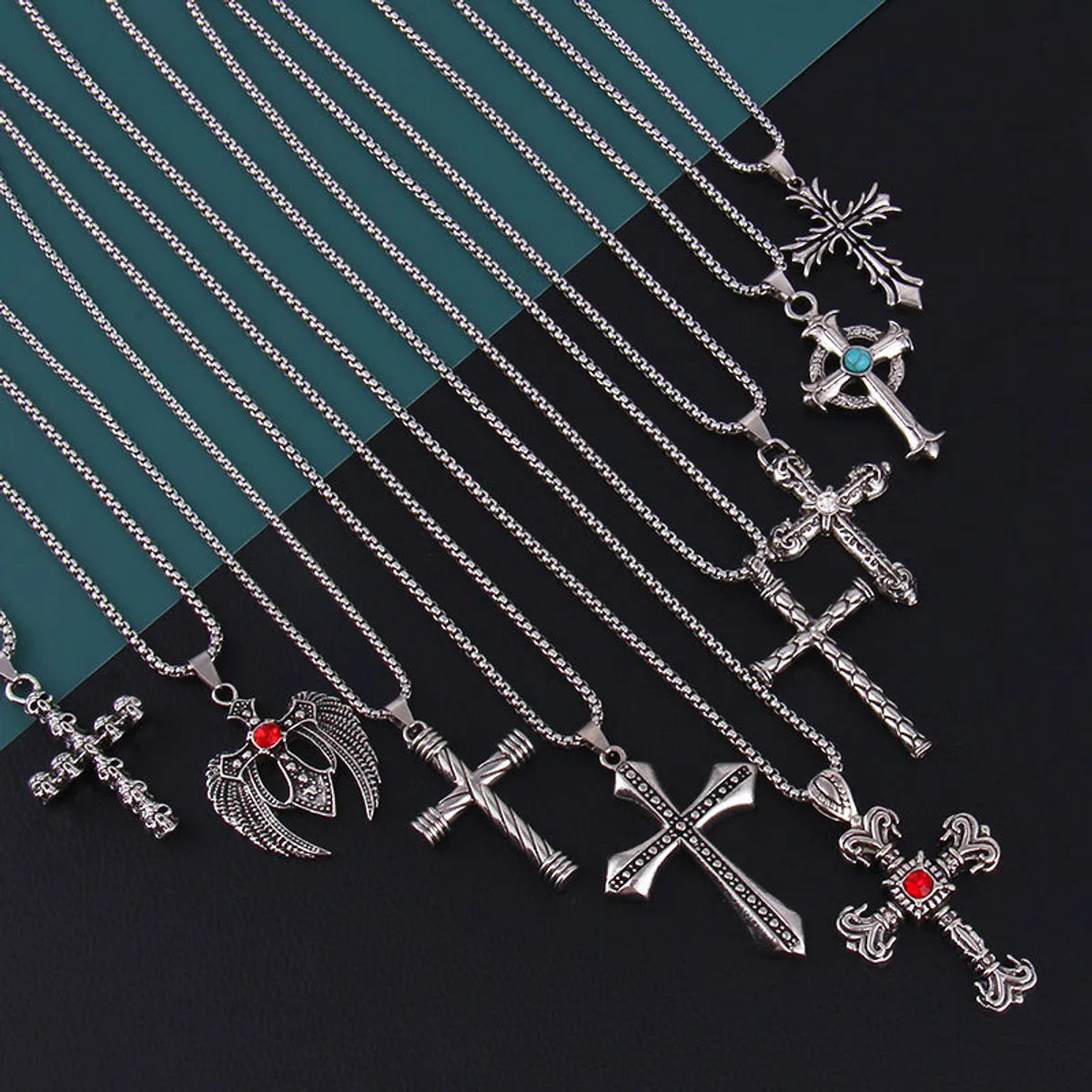 Necklaces For Public Events-Fashion Cross Stainless Steel Alloy Inlay Rhinestones Unisex Pendant Necklace 1 Piece