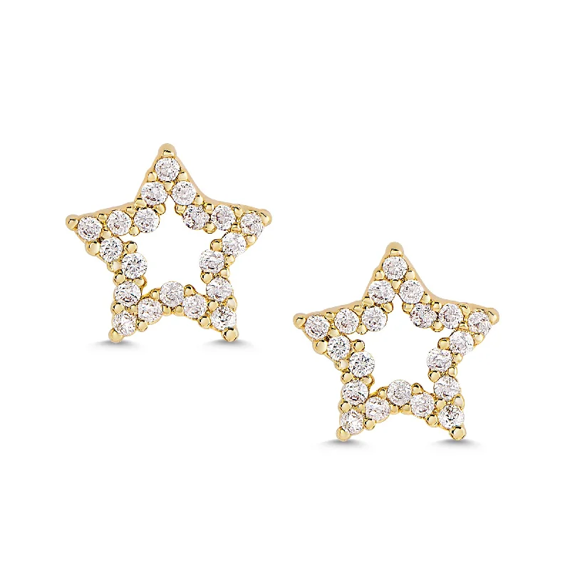 Earrings With Fun Gems-Open Star CZ Stud Earrings in 18k Gold over Sterling Silver