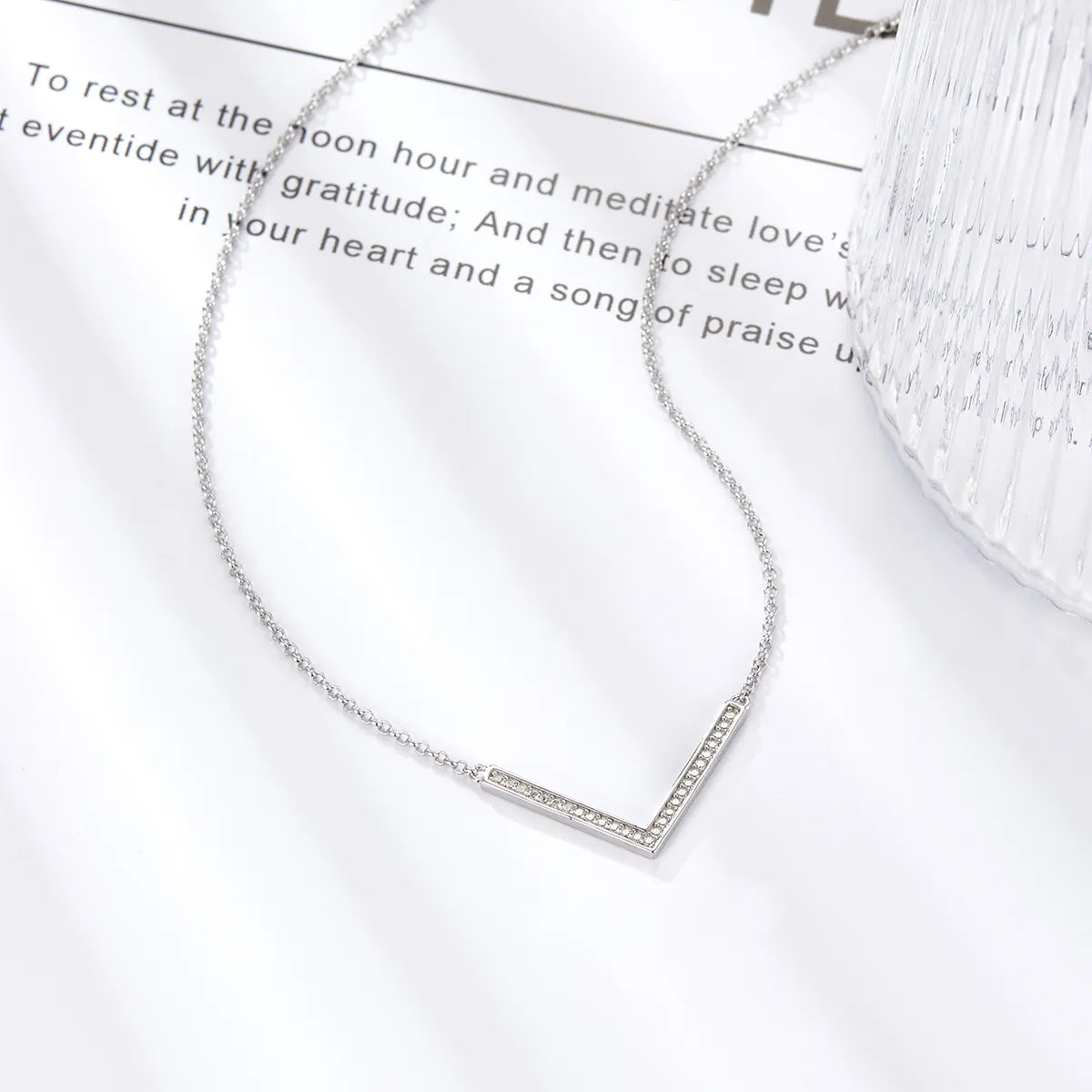 Necklaces With Matte Finish-Sterling Silver White Gold Plated Simple Style Shiny V Shape Inlay Zircon Necklace