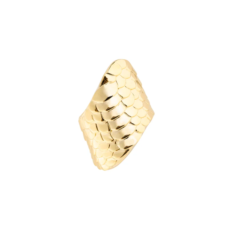 Rings For Fall Looks-Wavy Wide Gloss Gold Crocodile Ring