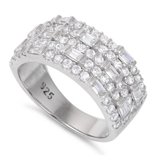 Rings For Hot Days-Sterling Silver False Stacking CZ Pave Ring