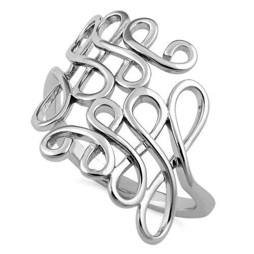 Rings For Soft Style-Sterling Silver Scribble Abstract Ring