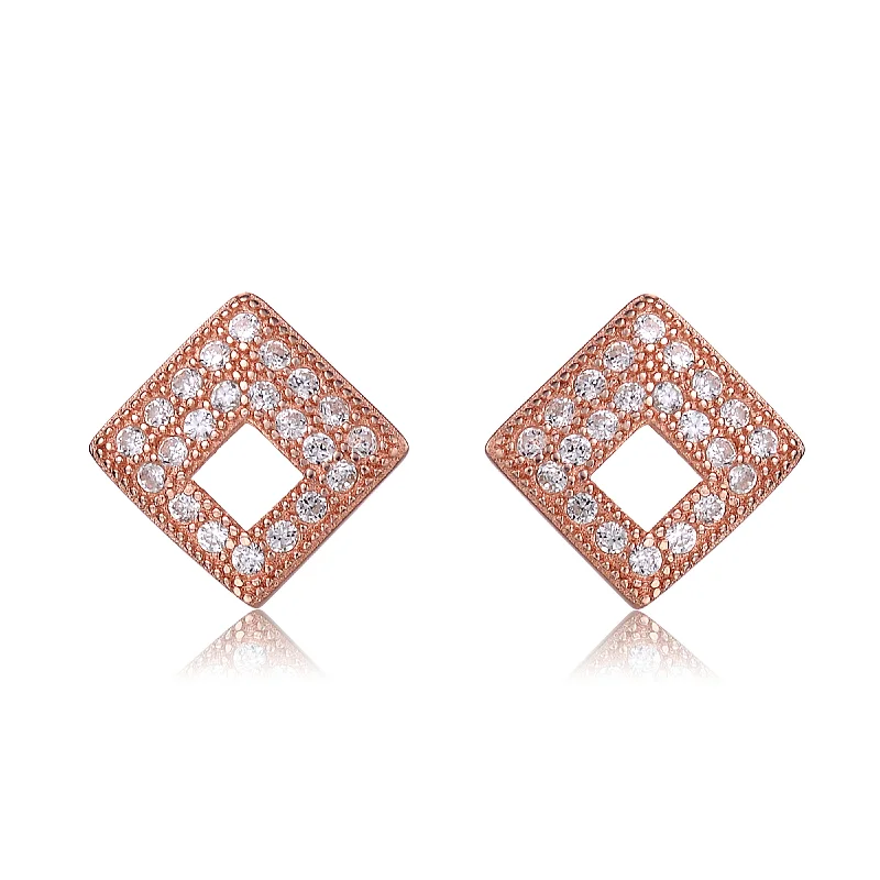 Earrings For Town Fun-Caroline Rose Plated Outlined Square Shape Earrings