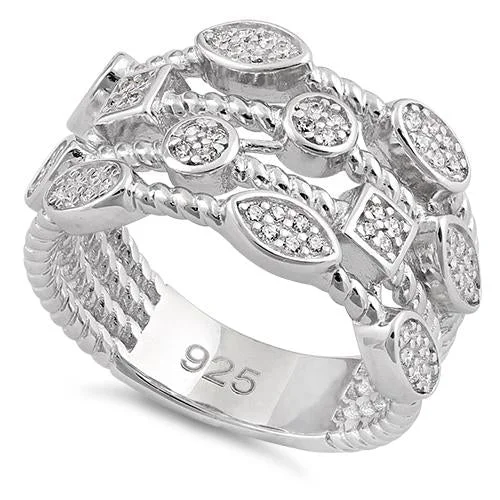 Rings Fit Tips-Sterling Silver Multi-Shape Rope Round Clear CZ Ring