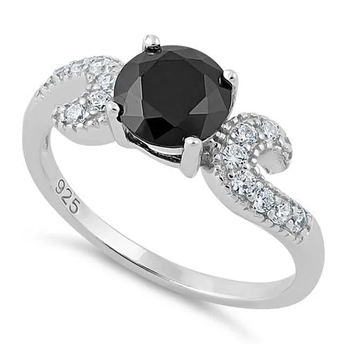 Rings For Cool Looks-Sterling Silver Round Black CZ Ring