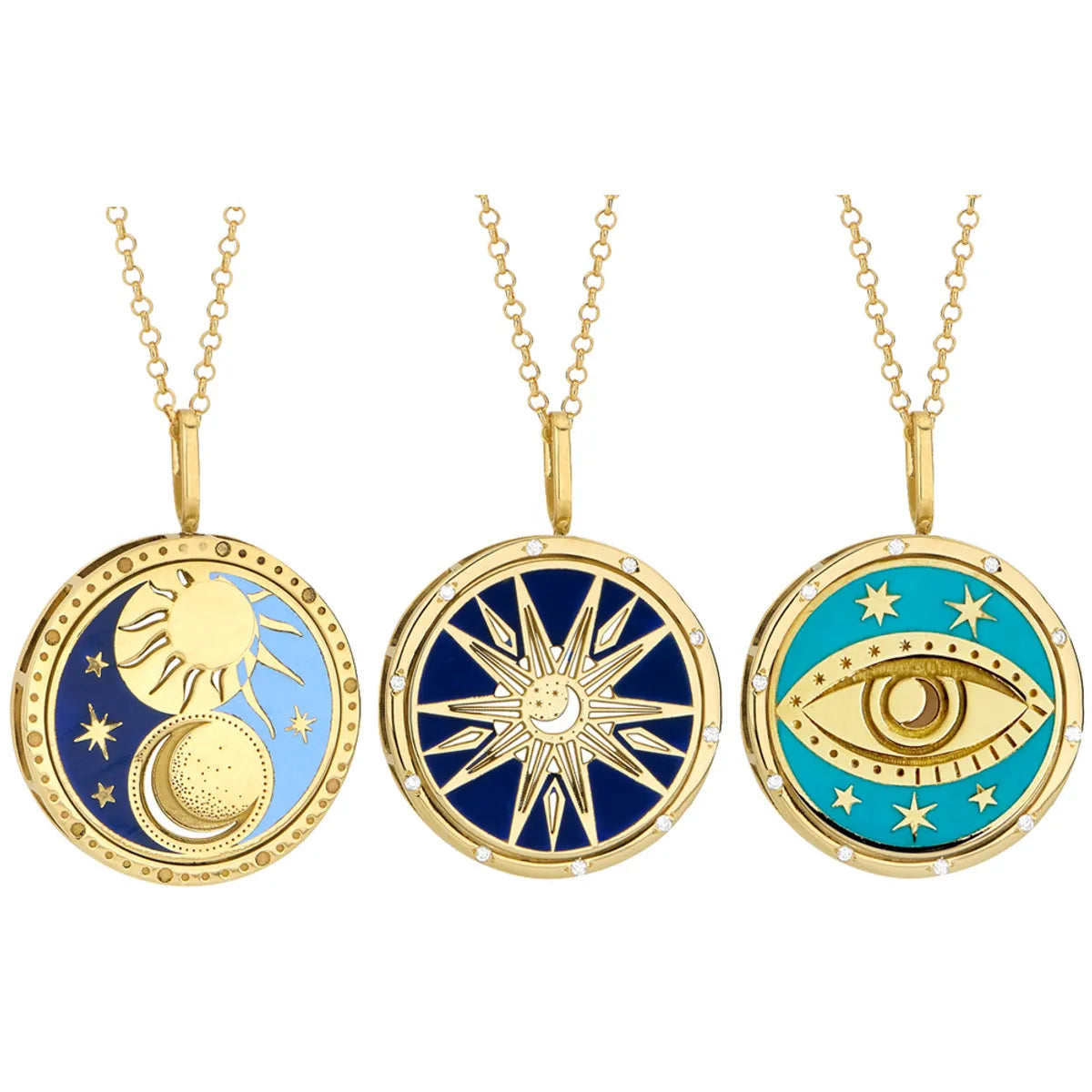 Necklaces For Cold Weather-Casual Star Moon Eye Stainless Steel Plating Carving 18k Gold Plated Pendant Necklace