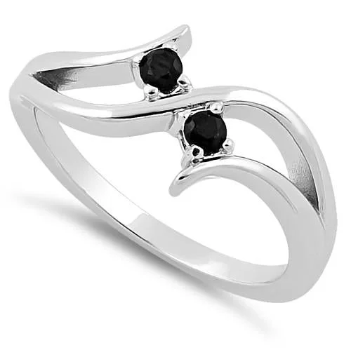 Rings Swap Tips-Sterling Silver Double Black Round Cut CZ Ring