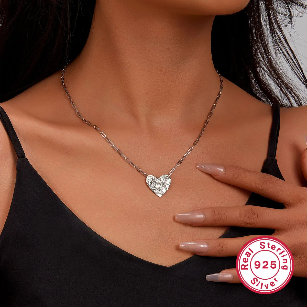 Necklaces For Cool Hues-Simple Style Heart Shape Sterling Silver Plating White Gold Plated Pendant Necklace