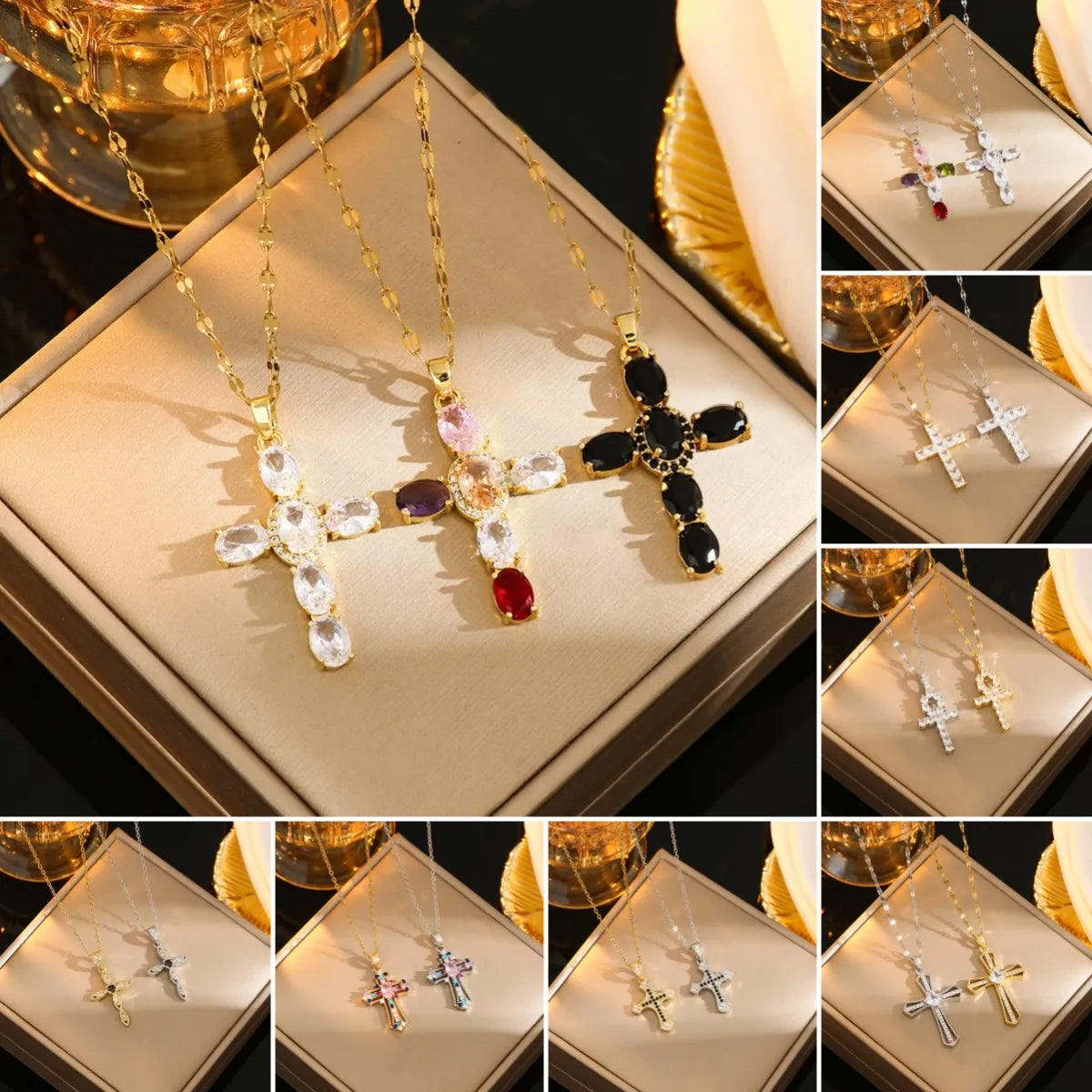 Necklaces For Self Style-Stainless Steel Gold Plated Silver Plated Casual Commute Cross Inlay Zircon Pendant Necklace