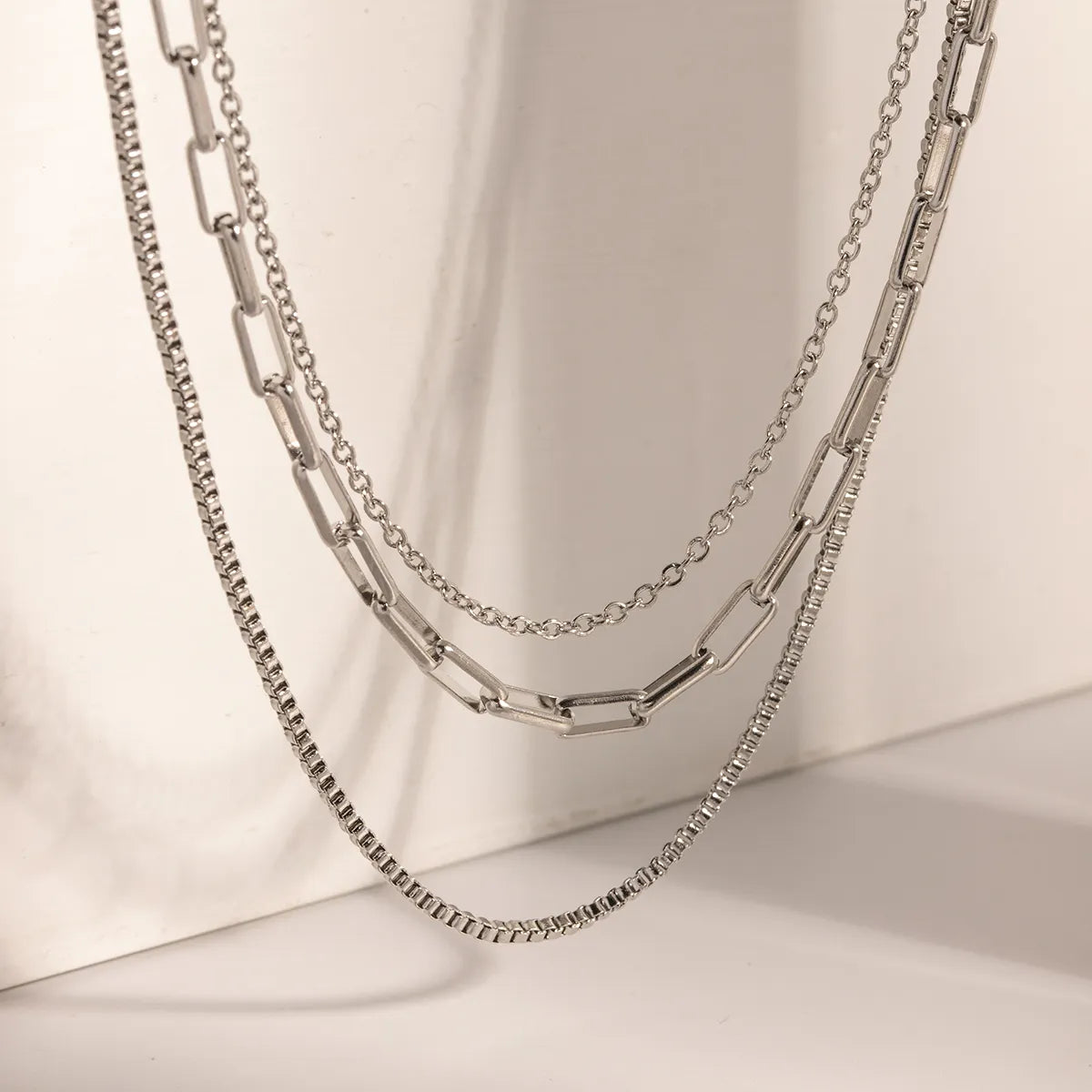 Necklaces Dust Tips-Hip-hop Geometric Stainless Steel Plating Three Layer Necklace