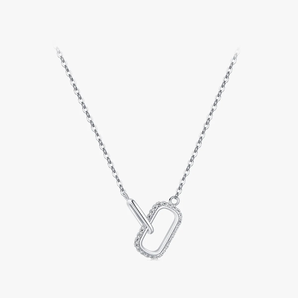 Necklaces For Wide Shoulders-Simple Style Lock Sterling Silver Plating Inlay Zircon Rhodium Plated Necklace