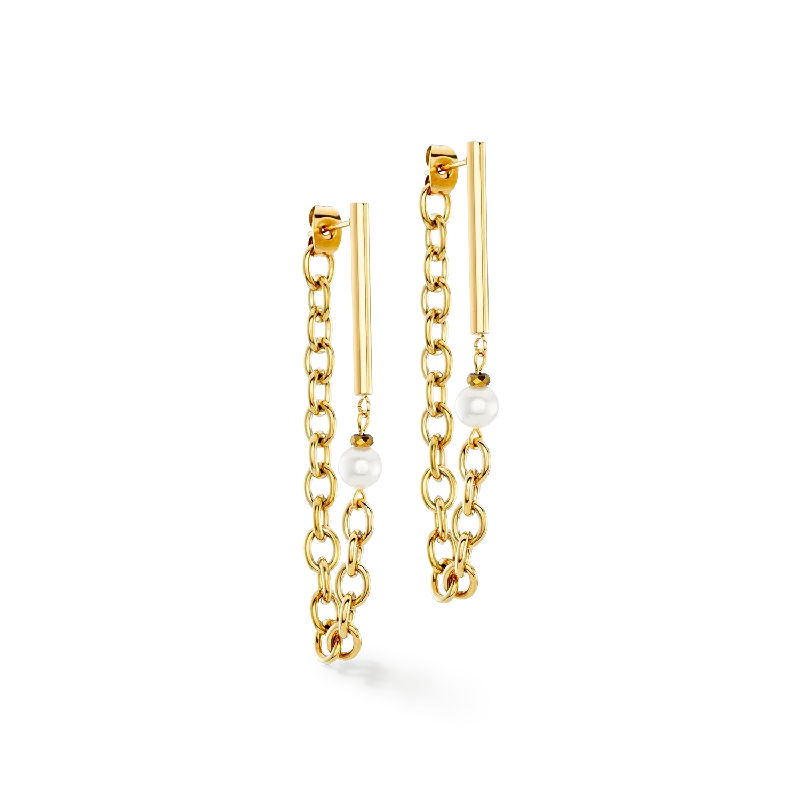 Earrings For Thick Hair-Earrings Chain & Pearl Fever white-gold