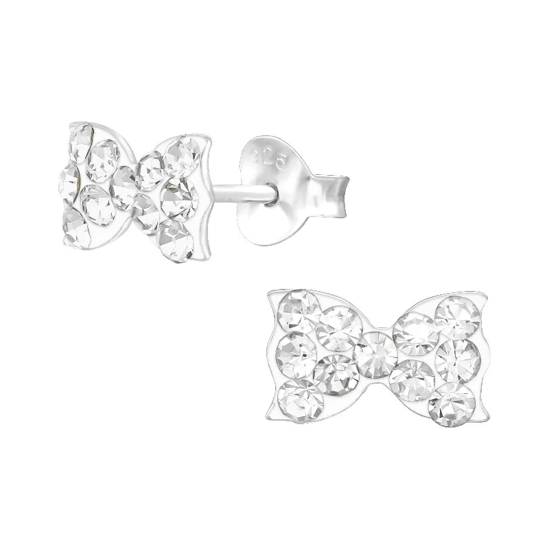 Earrings Tarnish Resistance-Crystal Bow Stud Earrings in Sterling Silver