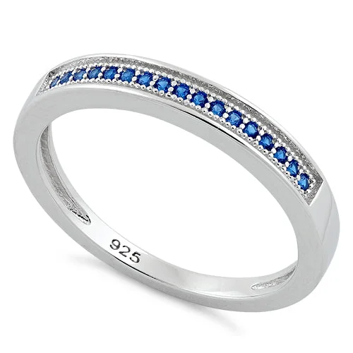 Rings Wear Test-Sterling Silver Blue Sapphire Lined CZ Ring