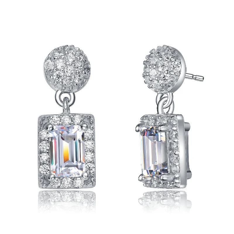 Best Solid Earrings-Sterling Silver Emerald Cut Cubic Zirconia Drop Earrings