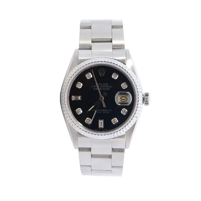 Watches For Wide Fits-Rolex Datejust 36mm Black Dial Watch Ref# 16014