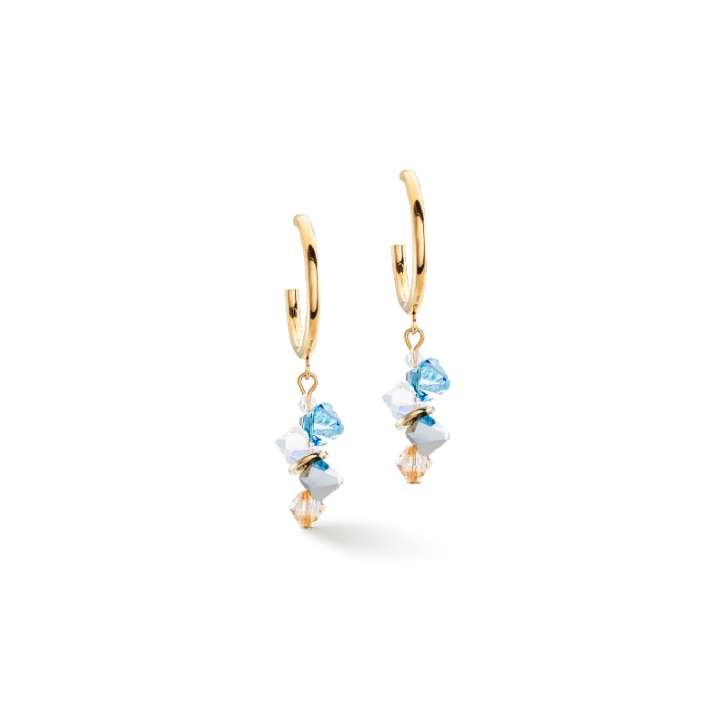 Earrings For Full Events-Dancing Crystals earrings gold aqua