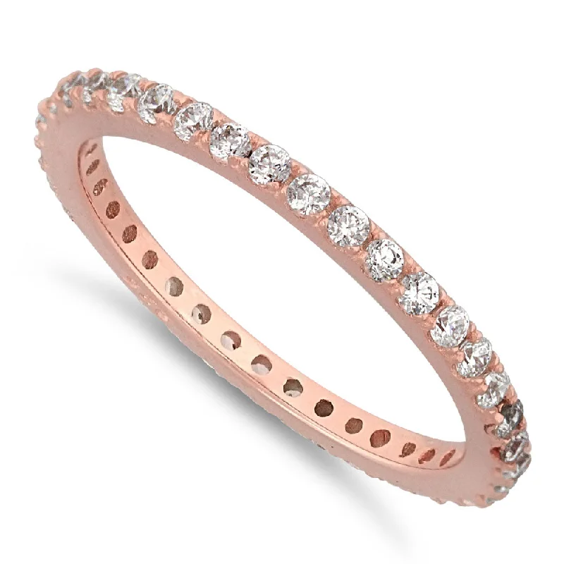 Rings Feel Rating-Sterling Silver Rose Gold Stackable Eternity CZ Ring