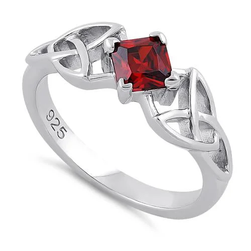 Best Light Rings-Sterling Silver Celtic Princess Cut Garnet CZ Ring