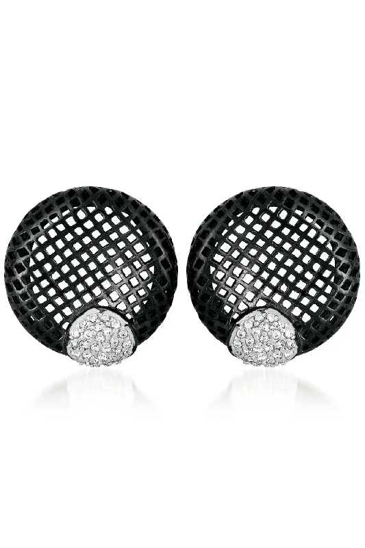 Earrings For Solo Style-Elise Black Plated Lace Round Earrings